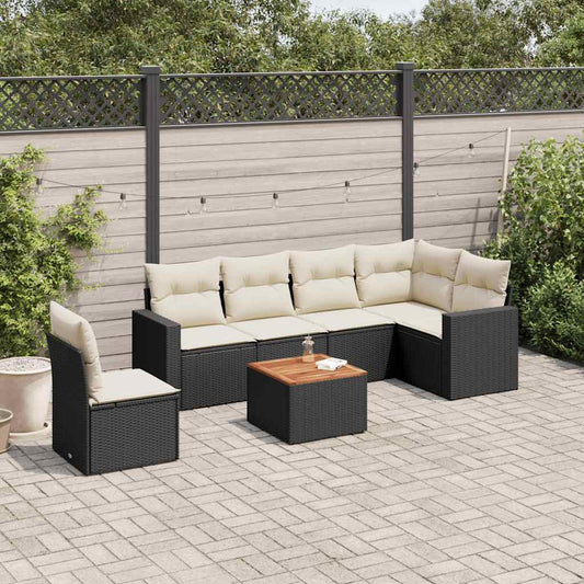 7-delige Loungeset met kussens poly rattan zwart is nu te koop bij PeponiXL, paradijselijk wonen!