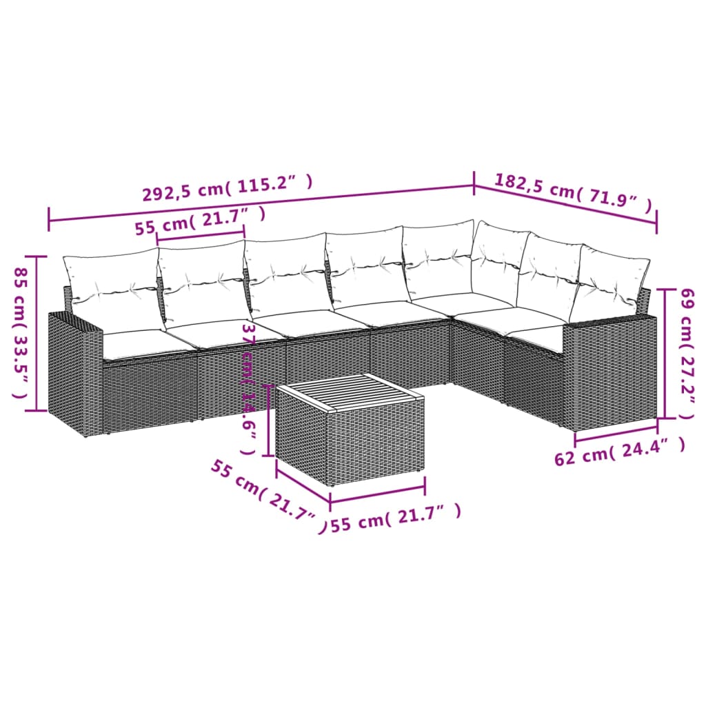 8-delige Loungeset met kussens poly rattan beige is nu te koop bij PeponiXL, paradijselijk wonen!