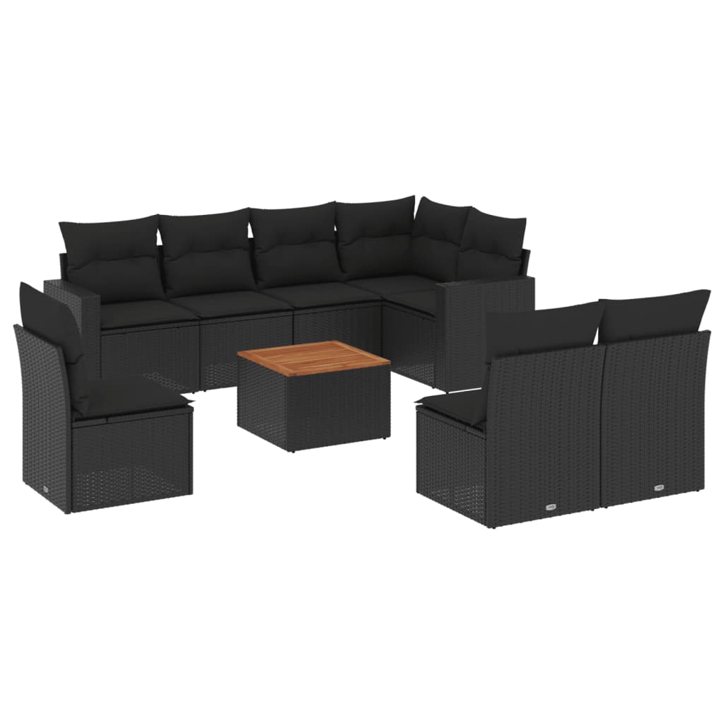9-delige Loungeset met kussens poly rattan zwart is nu te koop bij PeponiXL, paradijselijk wonen!