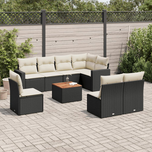 9-delige Loungeset met kussens poly rattan zwart is nu te koop bij PeponiXL, paradijselijk wonen!