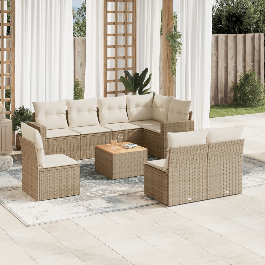9-delige Loungeset met kussens poly rattan beige is nu te koop bij PeponiXL, paradijselijk wonen!