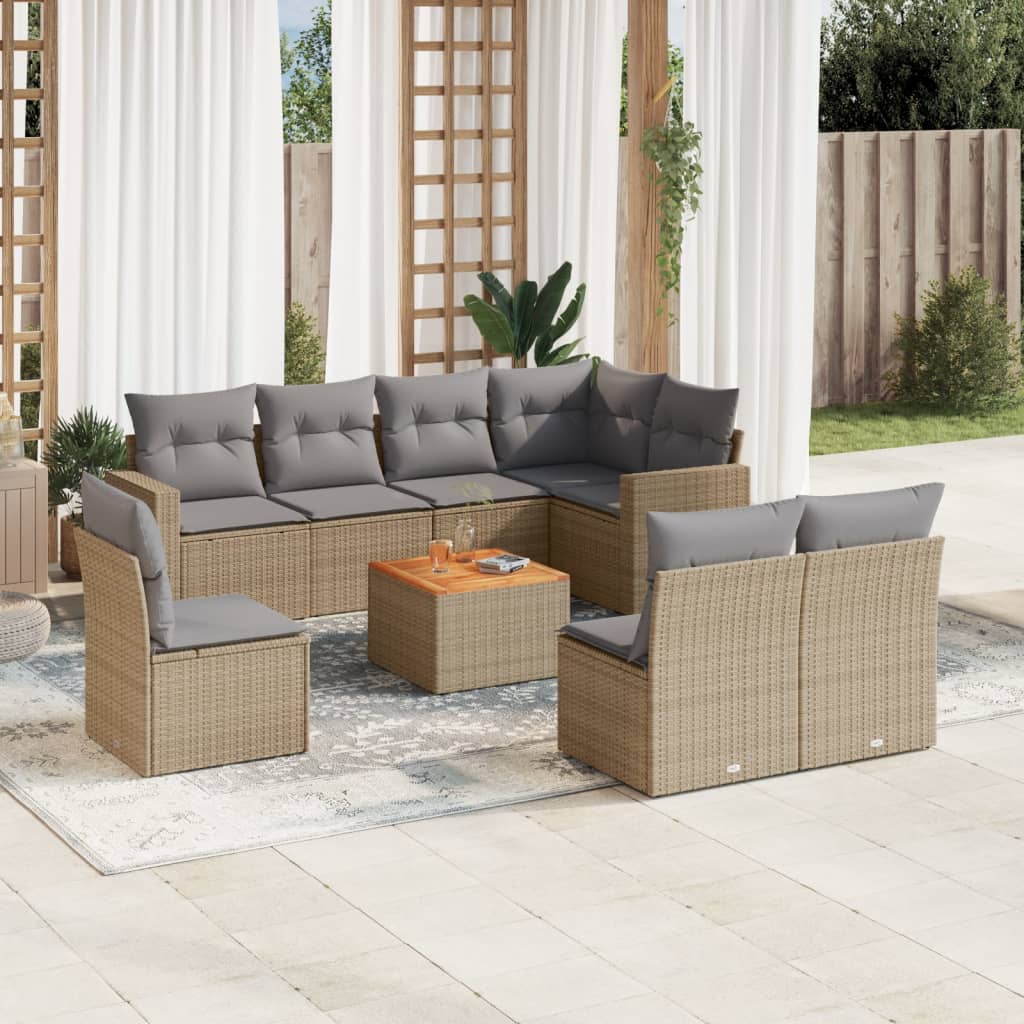 9-delige Loungeset met kussens poly rattan gemengd beige is nu te koop bij PeponiXL, paradijselijk wonen!