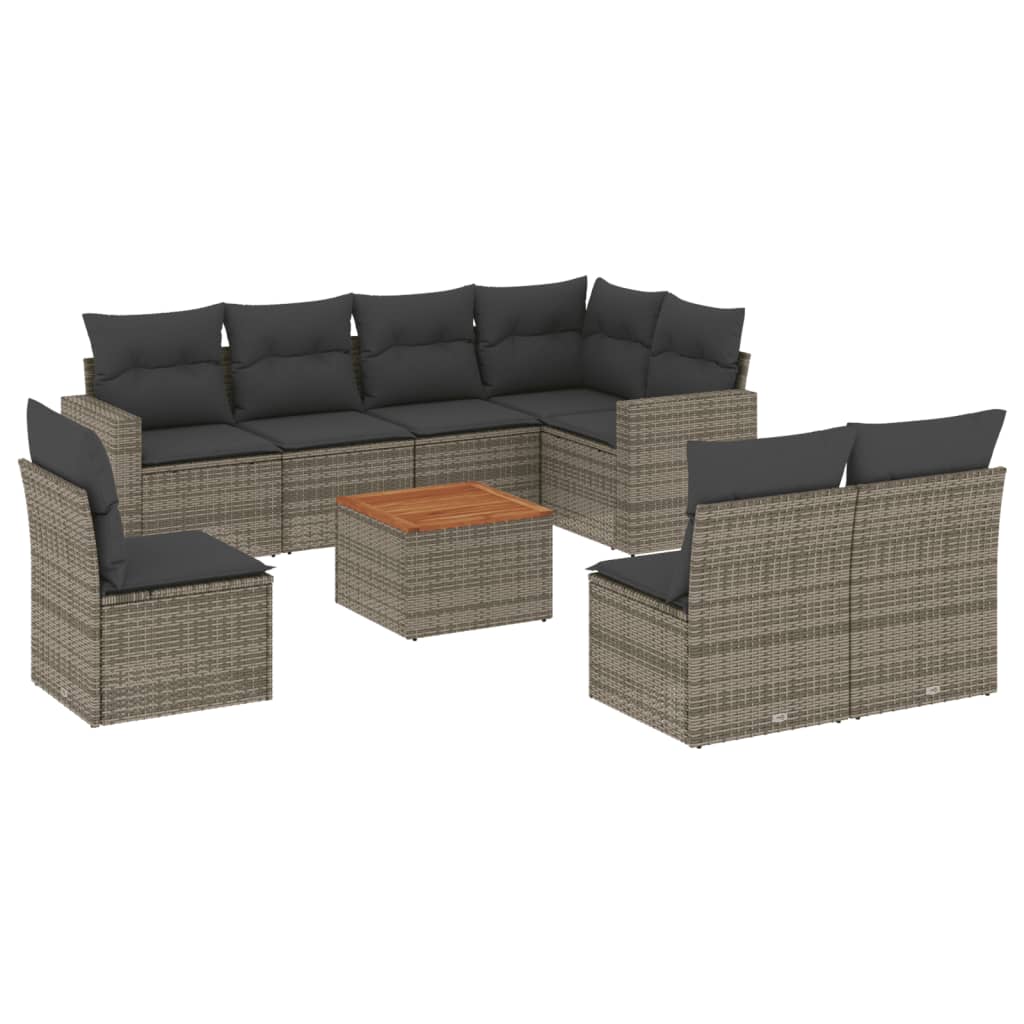9-delige Loungeset met kussens poly rattan grijs is nu te koop bij PeponiXL, paradijselijk wonen!