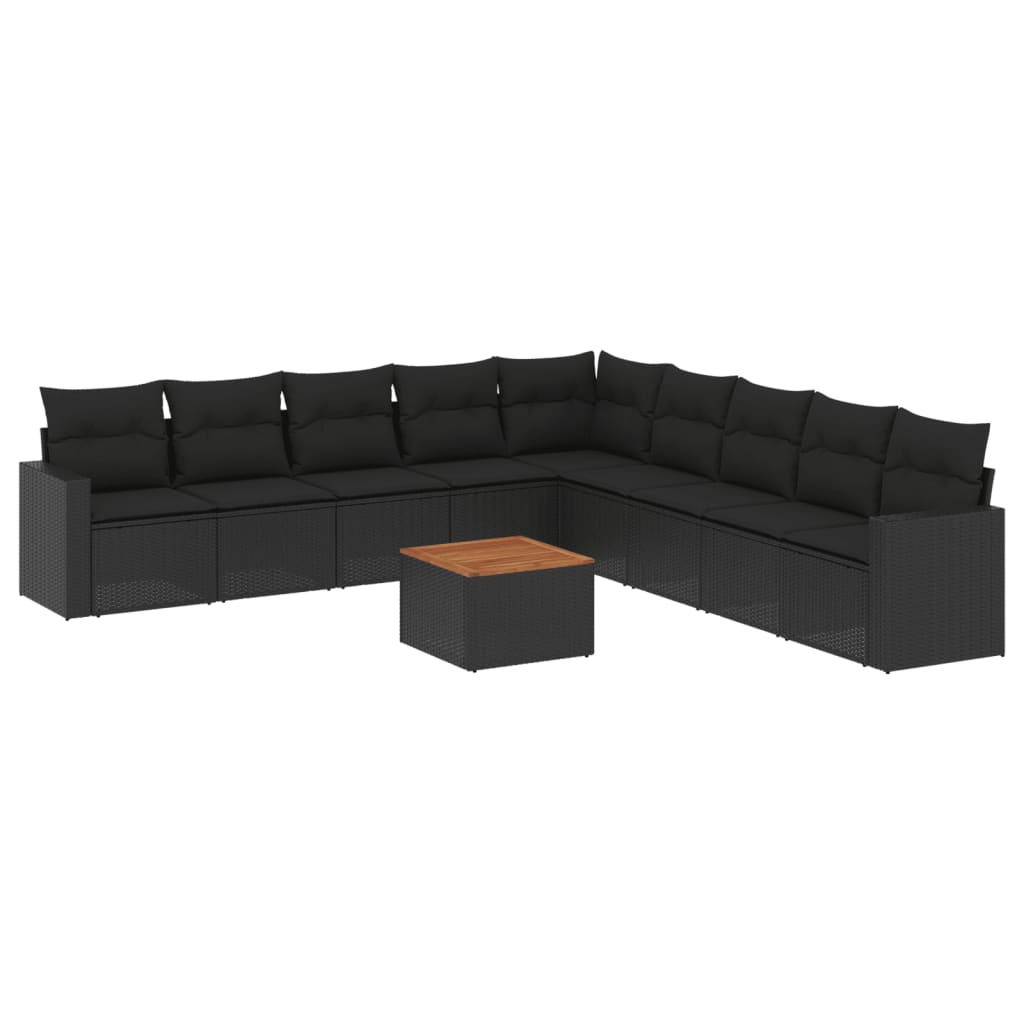 10-delige Loungeset met kussens poly rattan zwart is nu te koop bij PeponiXL, paradijselijk wonen!