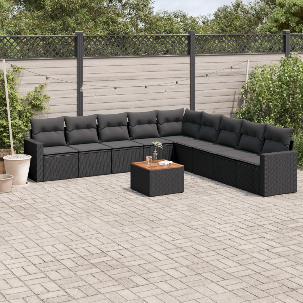10-delige Loungeset met kussens poly rattan zwart is nu te koop bij PeponiXL, paradijselijk wonen!