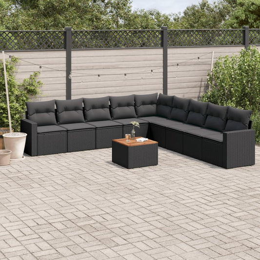 10-delige Loungeset met kussens poly rattan zwart is nu te koop bij PeponiXL, paradijselijk wonen!