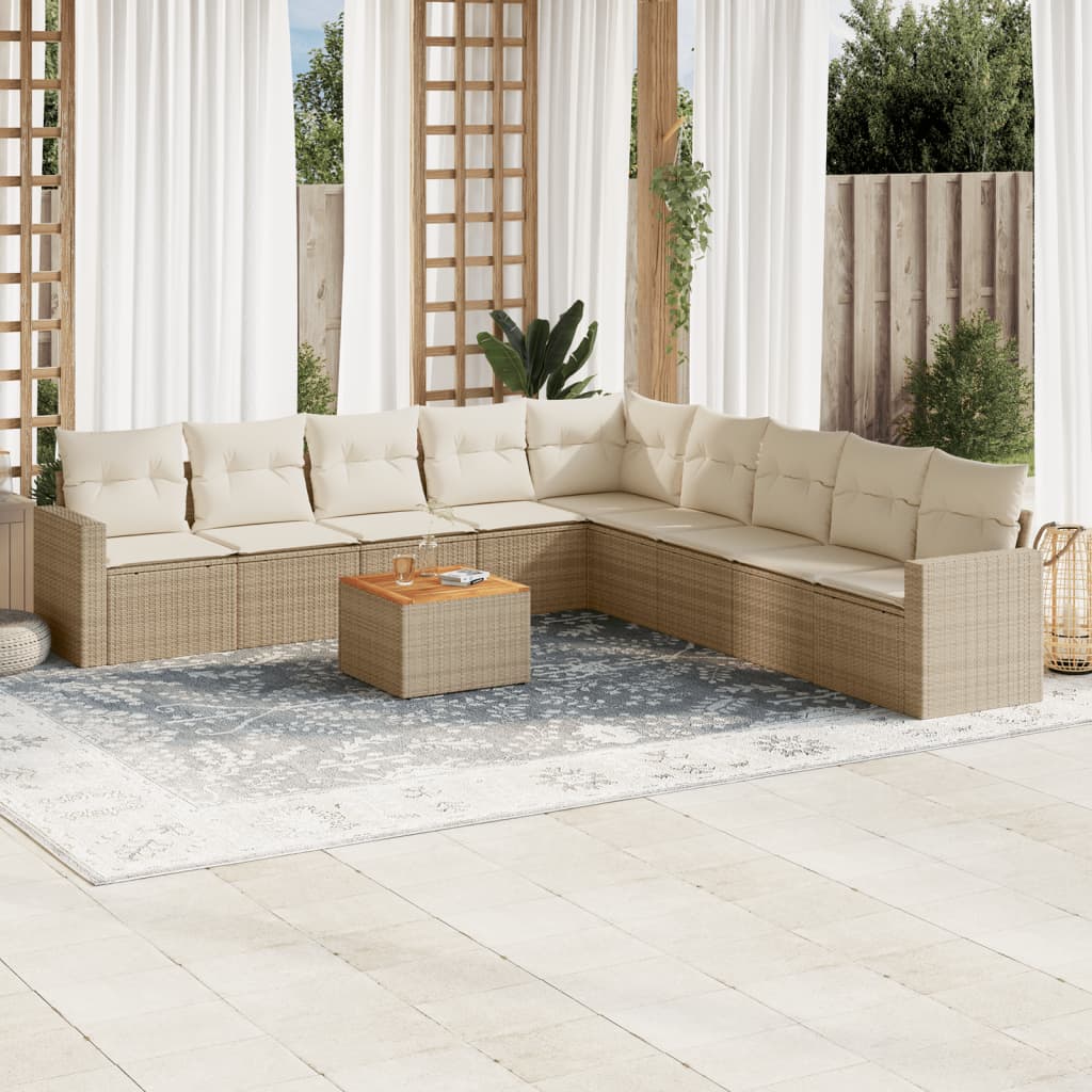 10-delige Loungeset met kussens poly rattan beige is nu te koop bij PeponiXL, paradijselijk wonen!