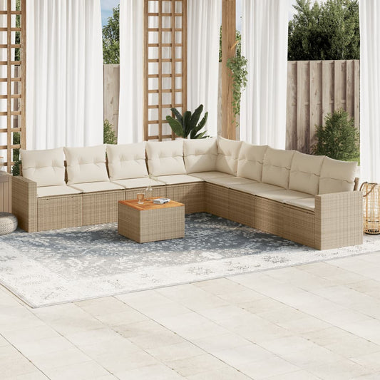 10-delige Loungeset met kussens poly rattan beige is nu te koop bij PeponiXL, paradijselijk wonen!