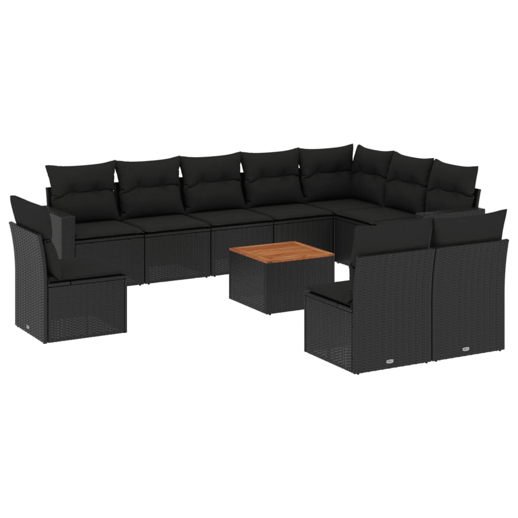 11-delige Loungeset met kussens poly rattan zwart is nu te koop bij PeponiXL, paradijselijk wonen!