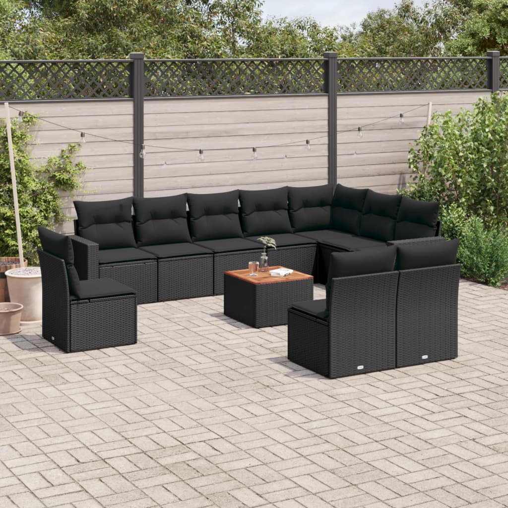 11-delige Loungeset met kussens poly rattan zwart is nu te koop bij PeponiXL, paradijselijk wonen!