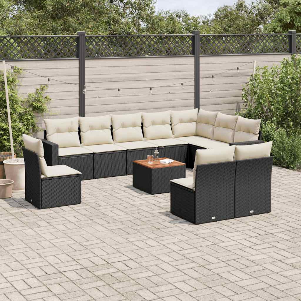 11-delige Loungeset met kussens poly rattan zwart is nu te koop bij PeponiXL, paradijselijk wonen!