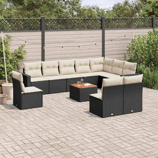 11-delige Loungeset met kussens poly rattan zwart is nu te koop bij PeponiXL, paradijselijk wonen!