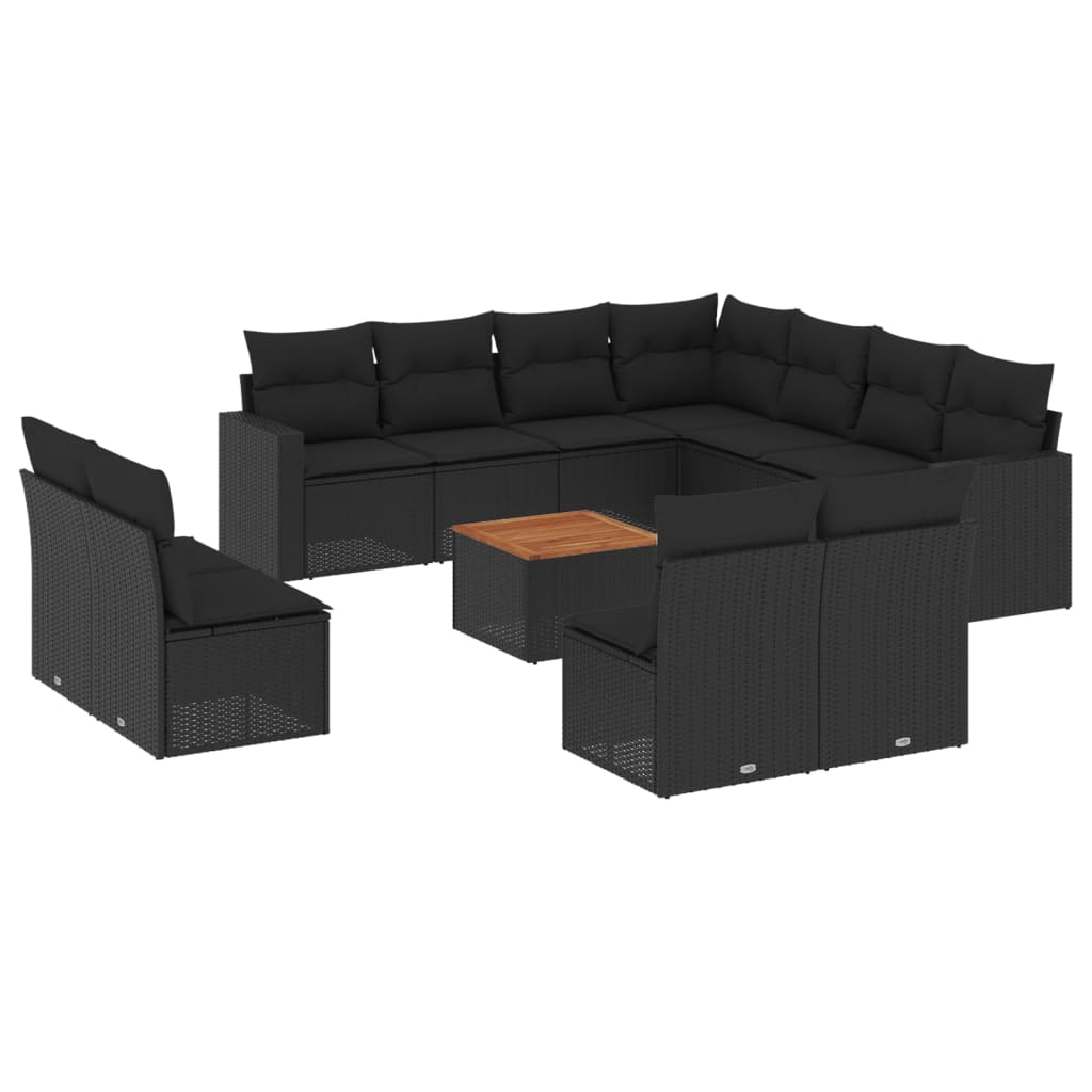 12-delige Loungeset met kussens poly rattan zwart is nu te koop bij PeponiXL, paradijselijk wonen!