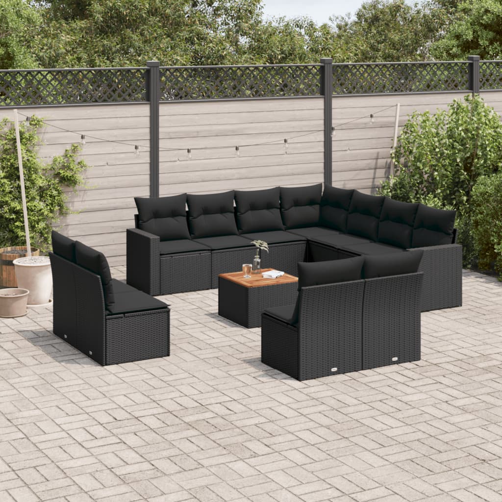 12-delige Loungeset met kussens poly rattan zwart is nu te koop bij PeponiXL, paradijselijk wonen!