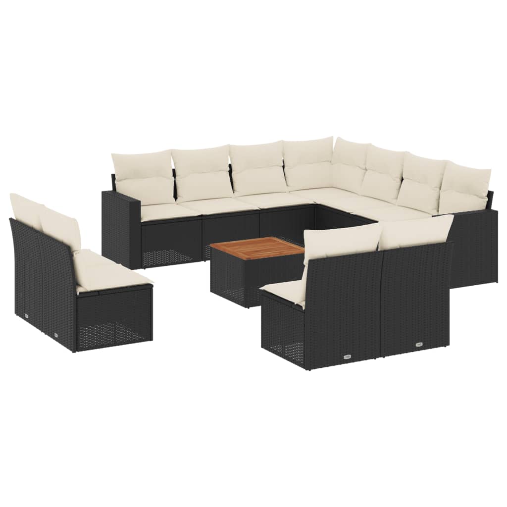 12-delige Loungeset met kussens poly rattan zwart is nu te koop bij PeponiXL, paradijselijk wonen!