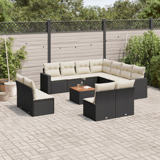12-delige Loungeset met kussens poly rattan zwart is nu te koop bij PeponiXL, paradijselijk wonen!