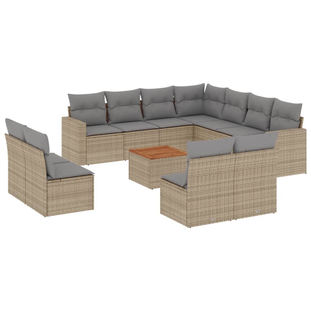12-delige Loungeset met kussens poly rattan gemengd beige is nu te koop bij PeponiXL, paradijselijk wonen!