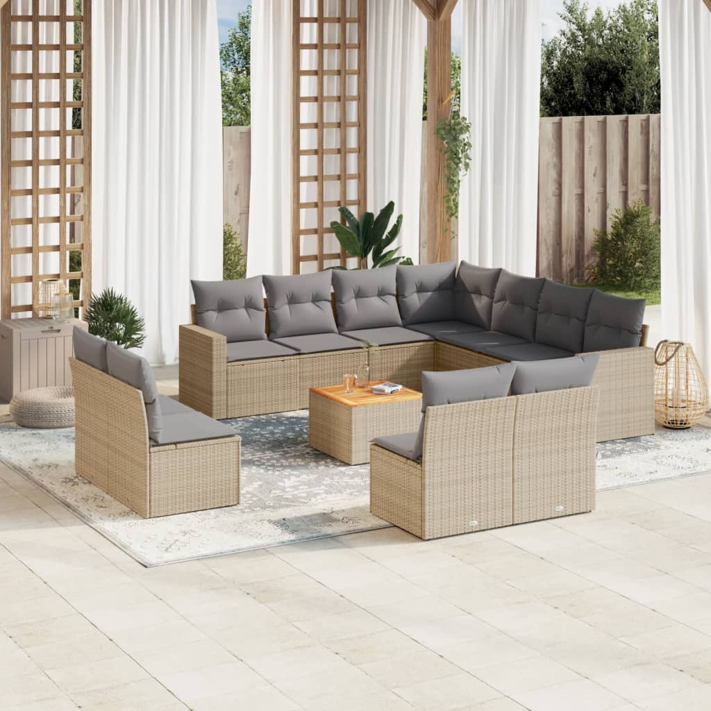 12-delige Loungeset met kussens poly rattan gemengd beige is nu te koop bij PeponiXL, paradijselijk wonen!
