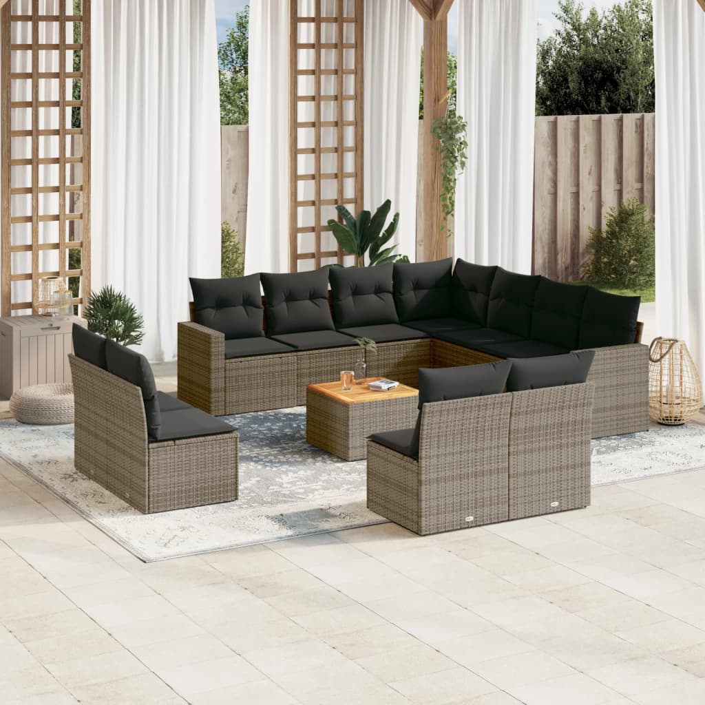 12-delige Loungeset met kussens poly rattan grijs is nu te koop bij PeponiXL, paradijselijk wonen!