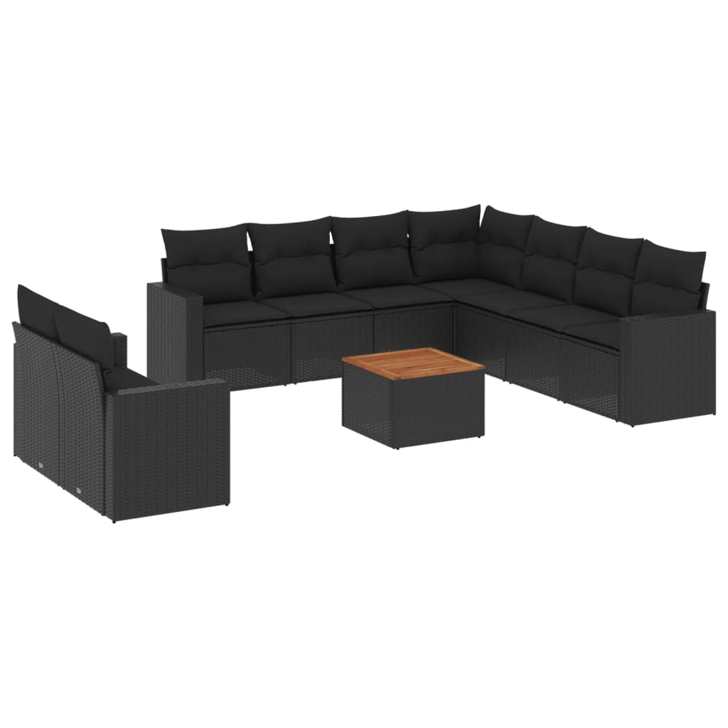 10-delige Loungeset met kussens poly rattan zwart is nu te koop bij PeponiXL, paradijselijk wonen!