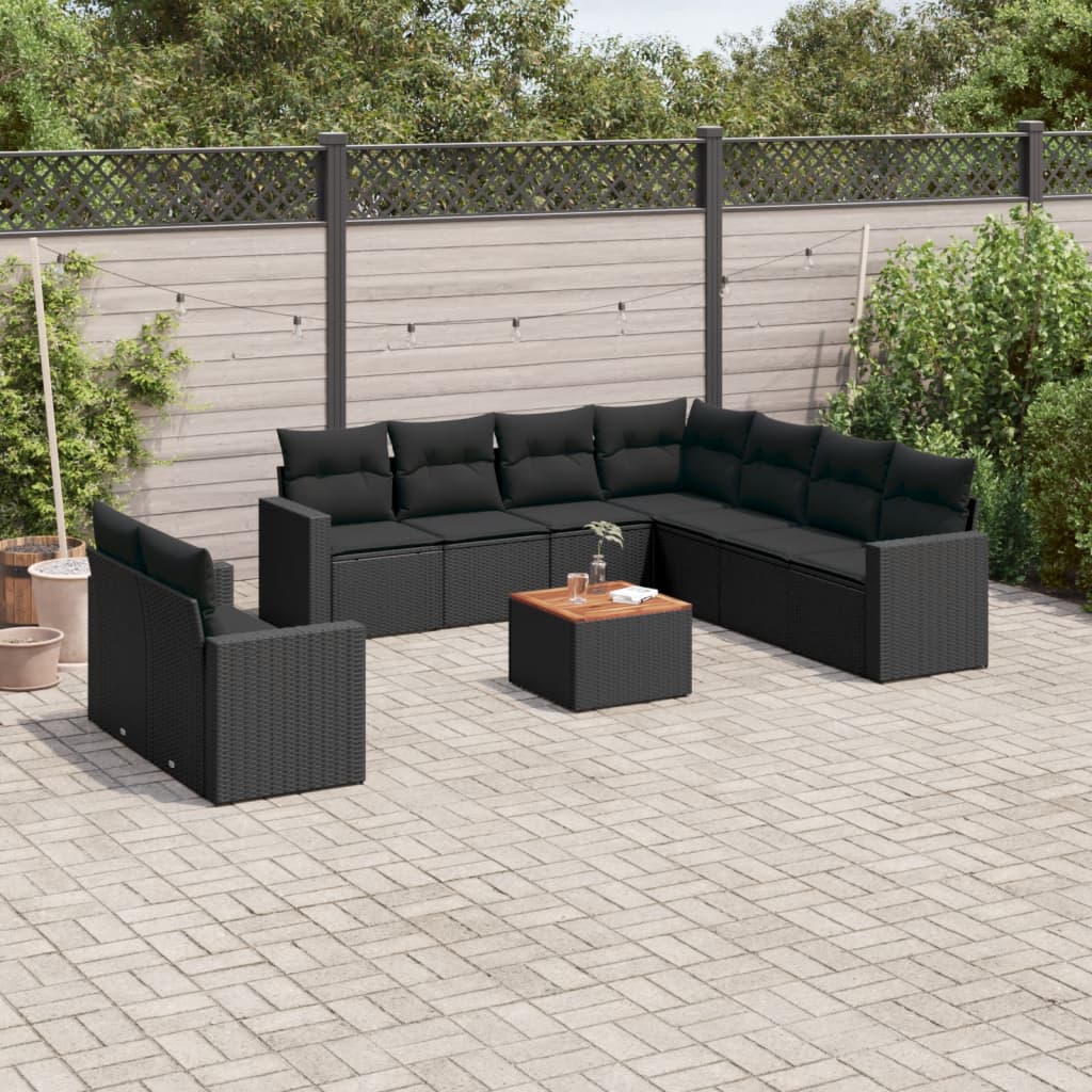 10-delige Loungeset met kussens poly rattan zwart is nu te koop bij PeponiXL, paradijselijk wonen!