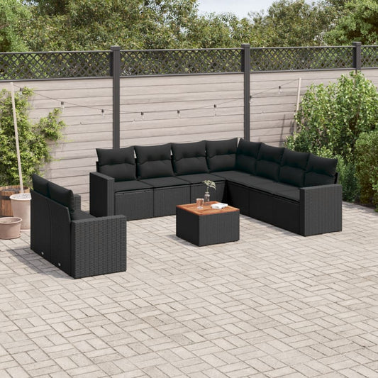 10-delige Loungeset met kussens poly rattan zwart is nu te koop bij PeponiXL, paradijselijk wonen!