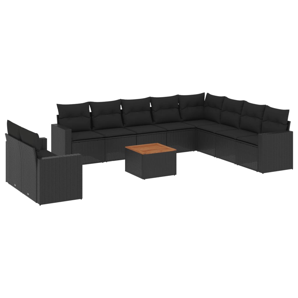 11-delige Loungeset met kussens poly rattan zwart is nu te koop bij PeponiXL, paradijselijk wonen!