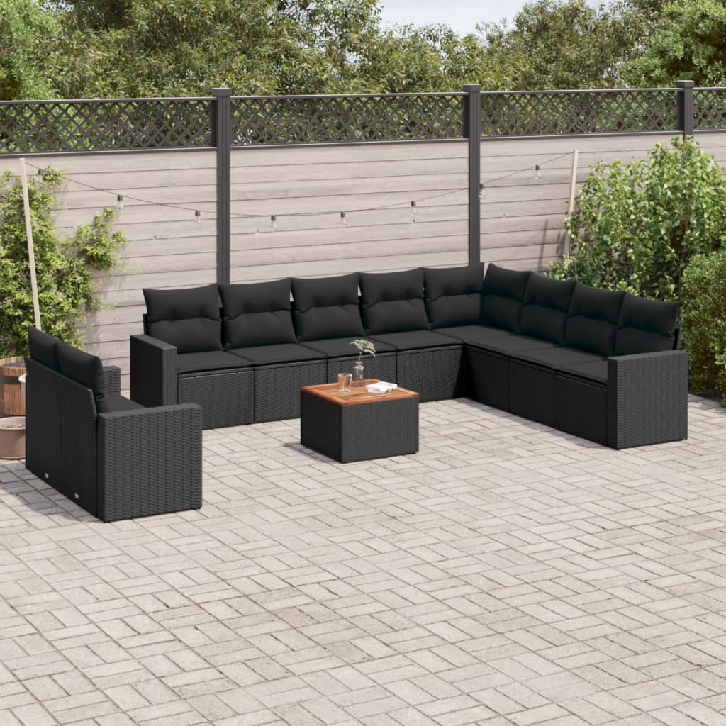 11-delige Loungeset met kussens poly rattan zwart is nu te koop bij PeponiXL, paradijselijk wonen!
