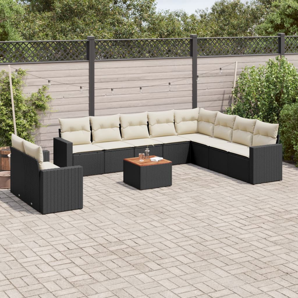 11-delige Loungeset met kussens poly rattan zwart is nu te koop bij PeponiXL, paradijselijk wonen!