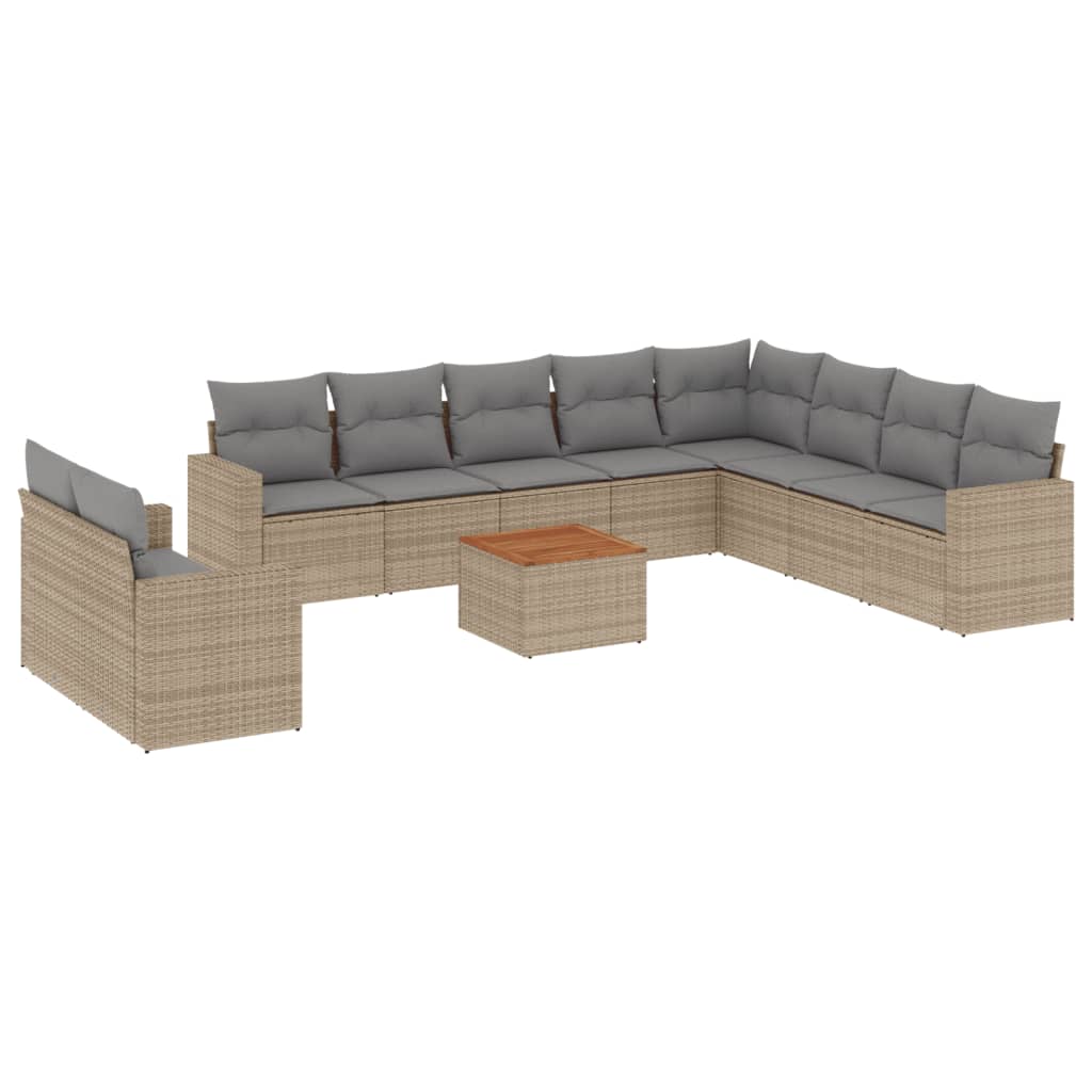 11-delige Loungeset met kussens poly rattan gemengd beige is nu te koop bij PeponiXL, paradijselijk wonen!