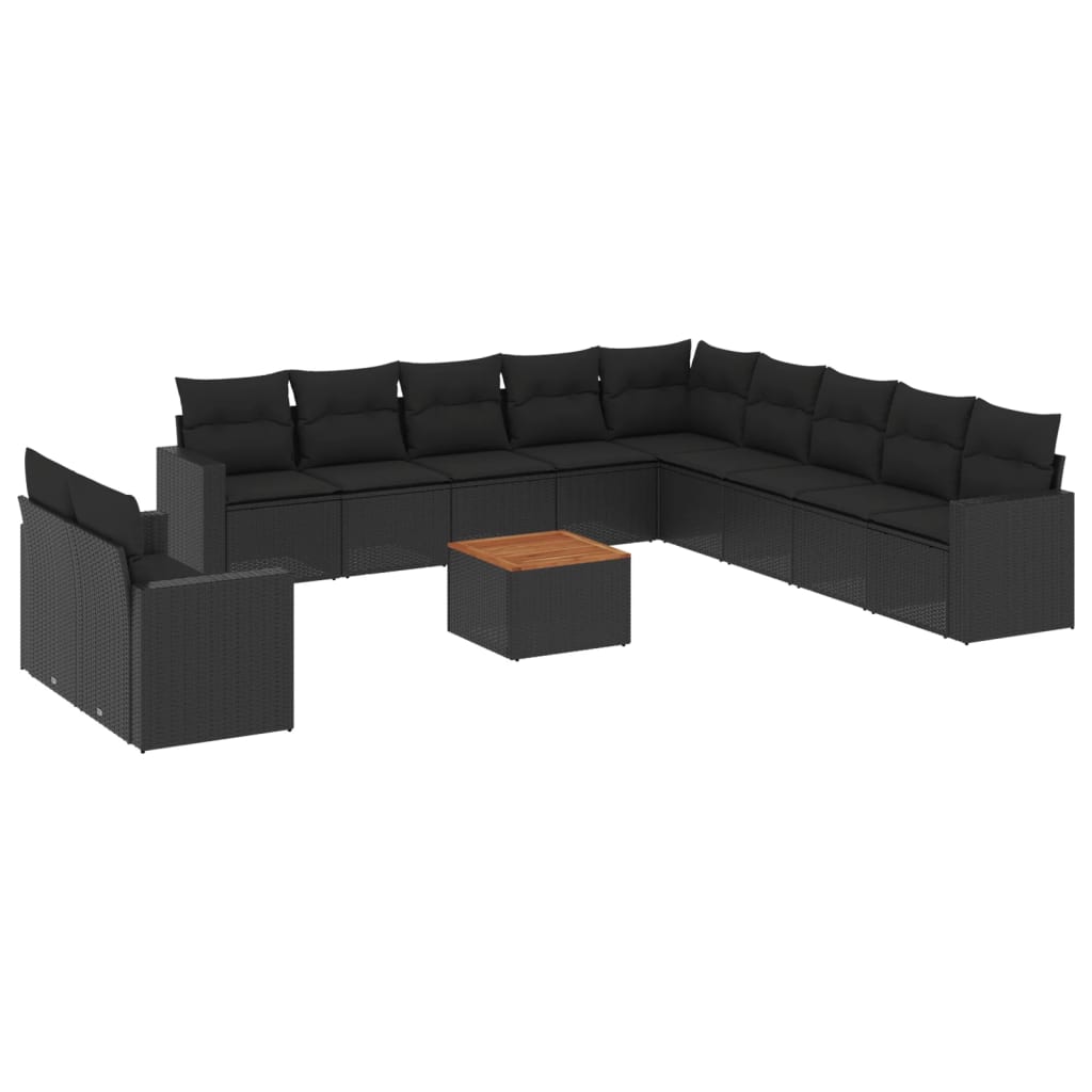 12-delige Loungeset met kussens poly rattan zwart is nu te koop bij PeponiXL, paradijselijk wonen!