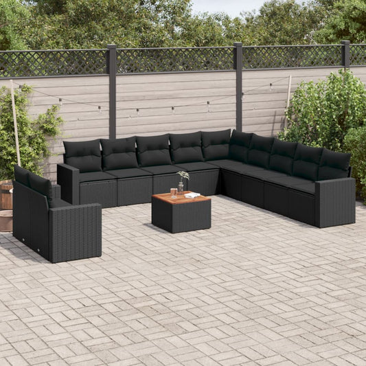 12-delige Loungeset met kussens poly rattan zwart is nu te koop bij PeponiXL, paradijselijk wonen!