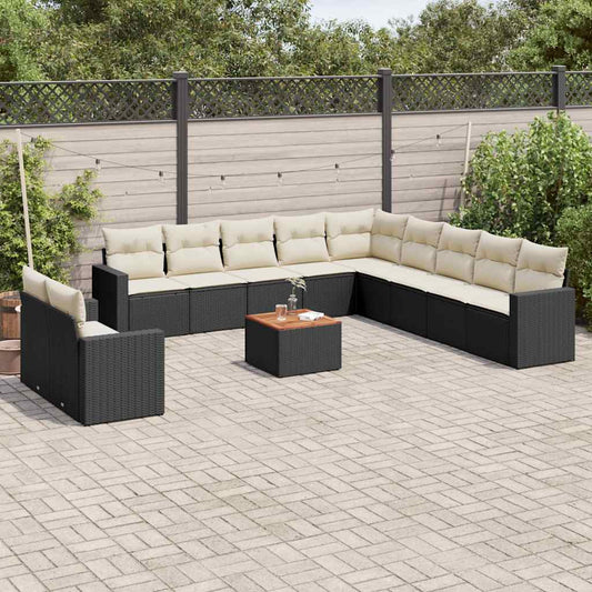 12-delige Loungeset met kussens poly rattan zwart is nu te koop bij PeponiXL, paradijselijk wonen!
