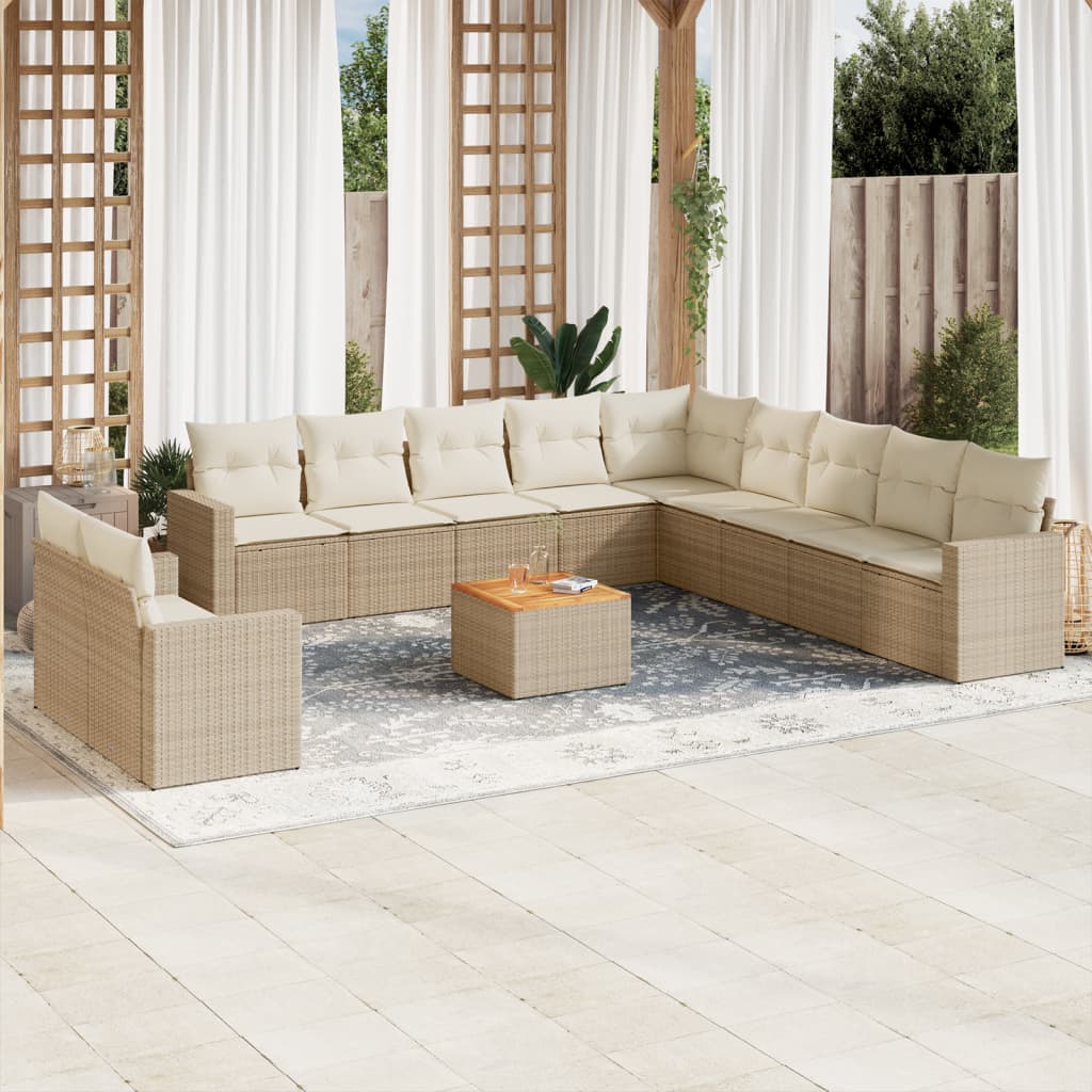 12-delige Loungeset met kussens poly rattan beige is nu te koop bij PeponiXL, paradijselijk wonen!