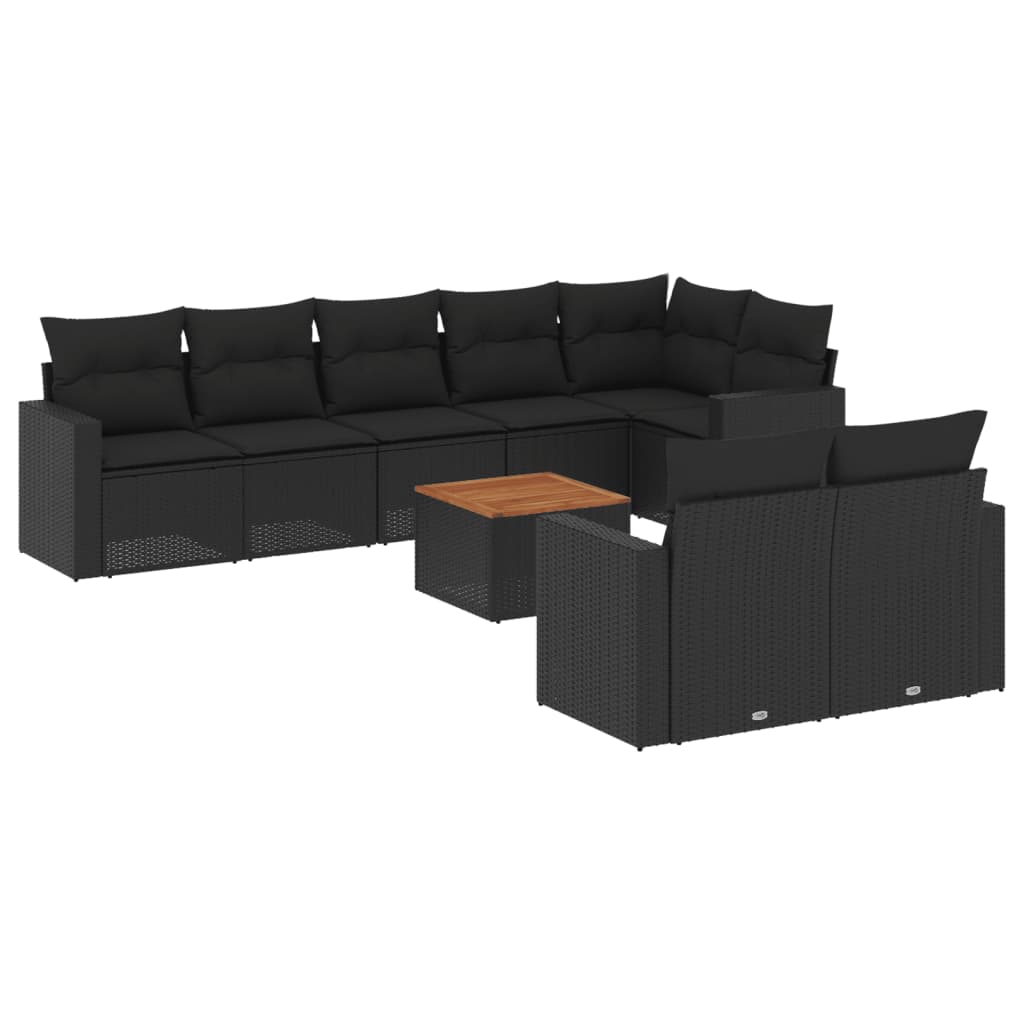 9-delige Loungeset met kussens poly rattan zwart is nu te koop bij PeponiXL, paradijselijk wonen!