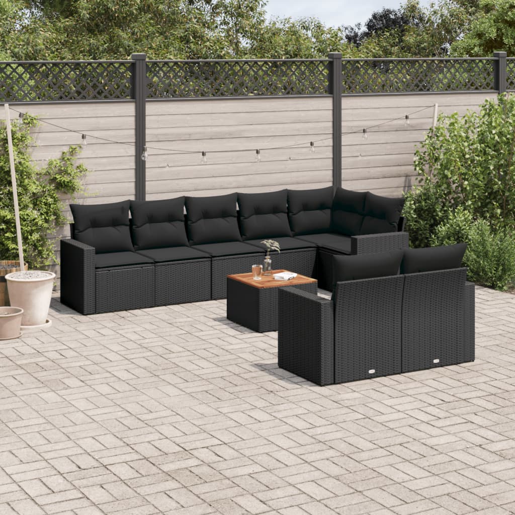 9-delige Loungeset met kussens poly rattan zwart is nu te koop bij PeponiXL, paradijselijk wonen!