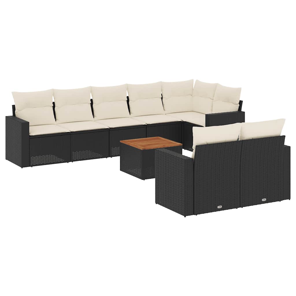 9-delige Loungeset met kussens poly rattan zwart is nu te koop bij PeponiXL, paradijselijk wonen!