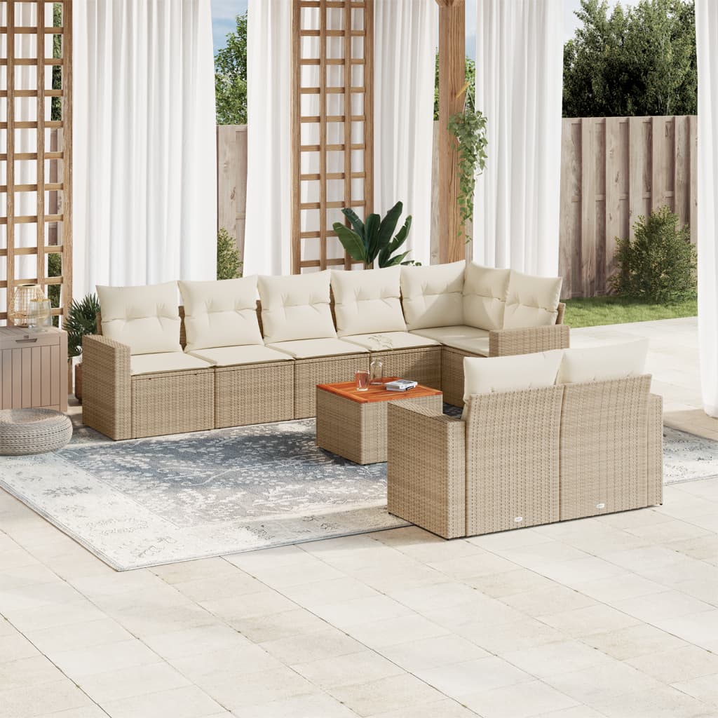 9-delige Loungeset met kussens poly rattan beige is nu te koop bij PeponiXL, paradijselijk wonen!