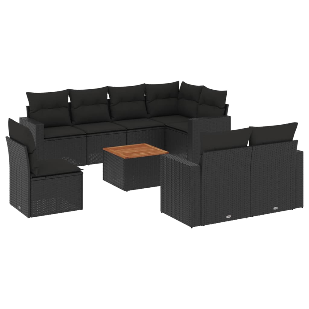 9-delige Loungeset met kussens poly rattan zwart is nu te koop bij PeponiXL, paradijselijk wonen!