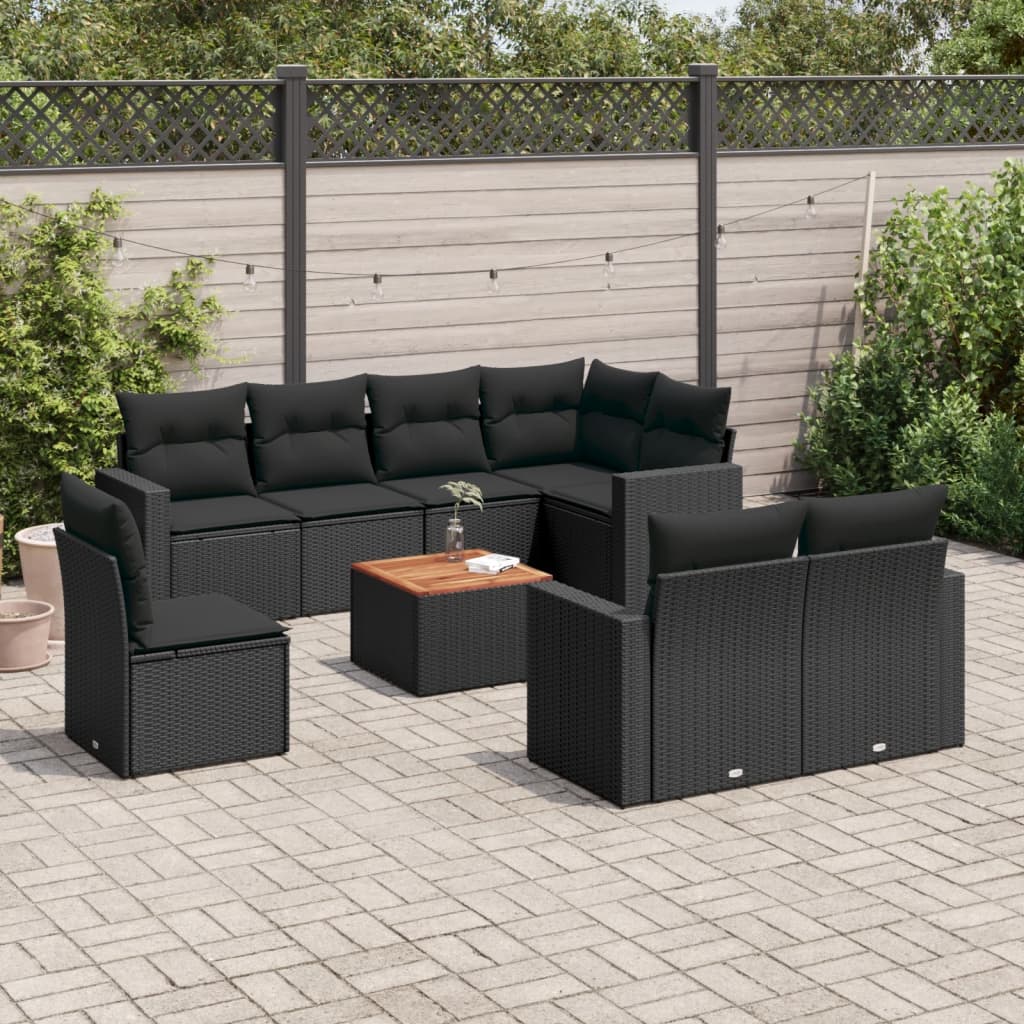 9-delige Loungeset met kussens poly rattan zwart is nu te koop bij PeponiXL, paradijselijk wonen!