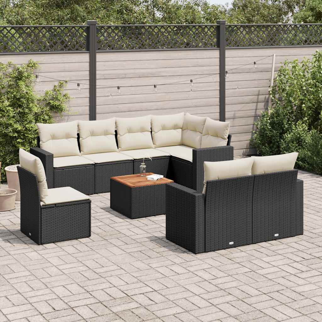 9-delige Loungeset met kussens poly rattan zwart is nu te koop bij PeponiXL, paradijselijk wonen!
