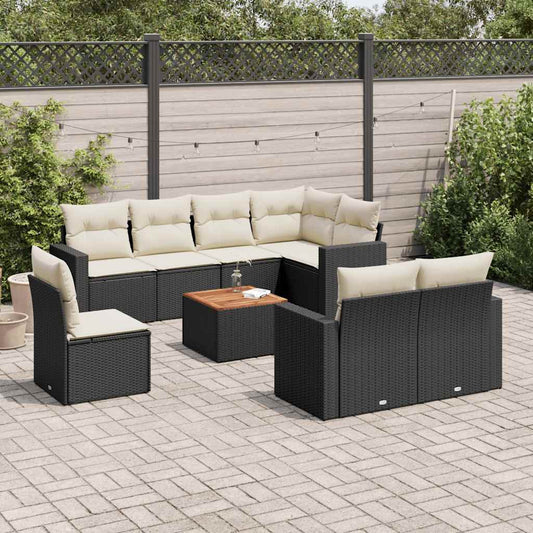9-delige Loungeset met kussens poly rattan zwart is nu te koop bij PeponiXL, paradijselijk wonen!