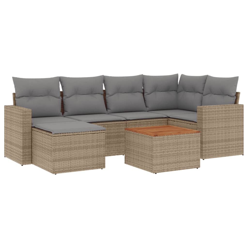 7-delige Loungeset met kussens poly rattan gemengd beige is nu te koop bij PeponiXL, paradijselijk wonen!