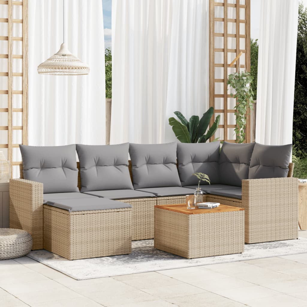 7-delige Loungeset met kussens poly rattan gemengd beige is nu te koop bij PeponiXL, paradijselijk wonen!