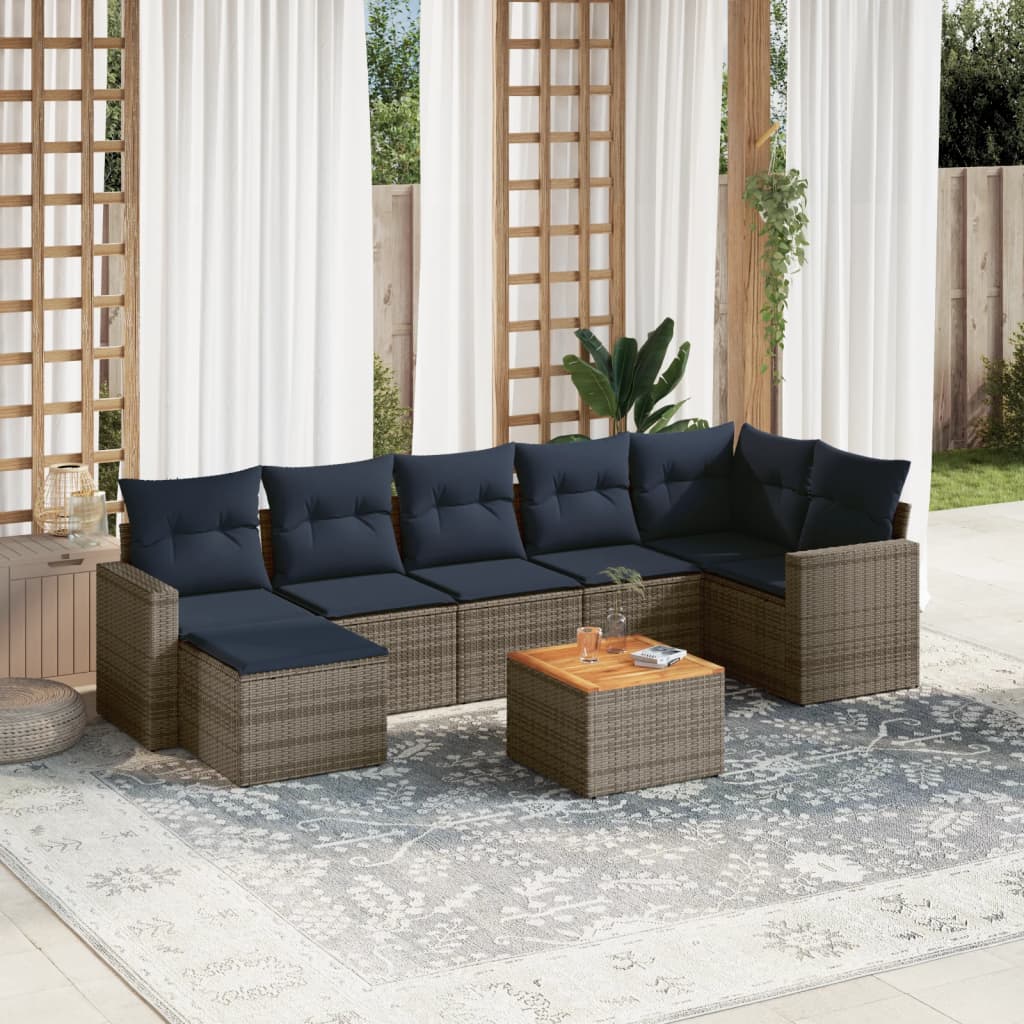 8-delige tuinbankset met kussens, grijs polyrotan is nu te koop bij PeponiXL, paradijselijk wonen!
