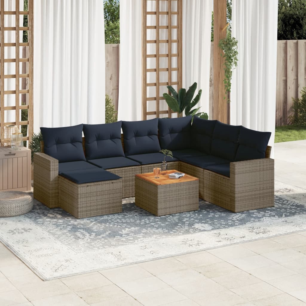8-delige tuinbankset met kussens, grijs polyrotan is nu te koop bij PeponiXL, paradijselijk wonen!