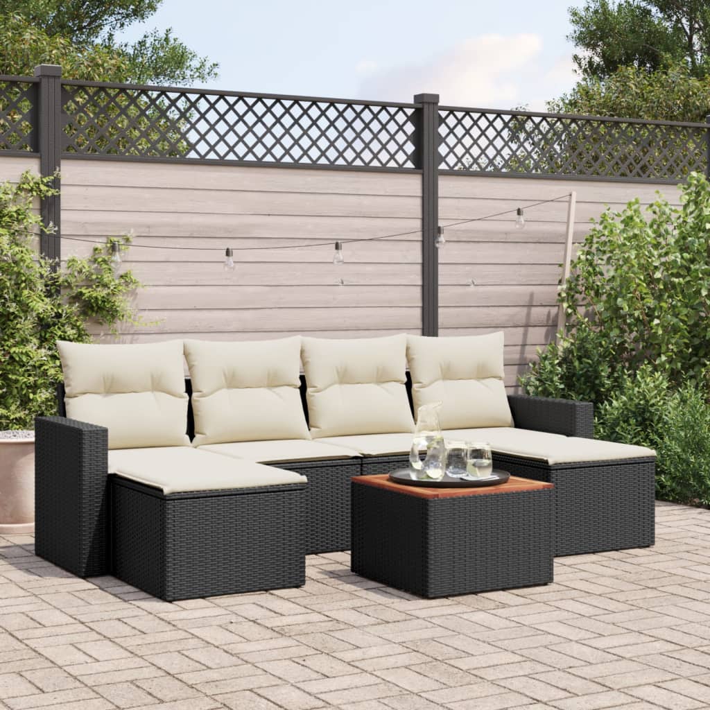 7-delige Loungeset met kussens poly rattan zwart is nu te koop bij PeponiXL, paradijselijk wonen!