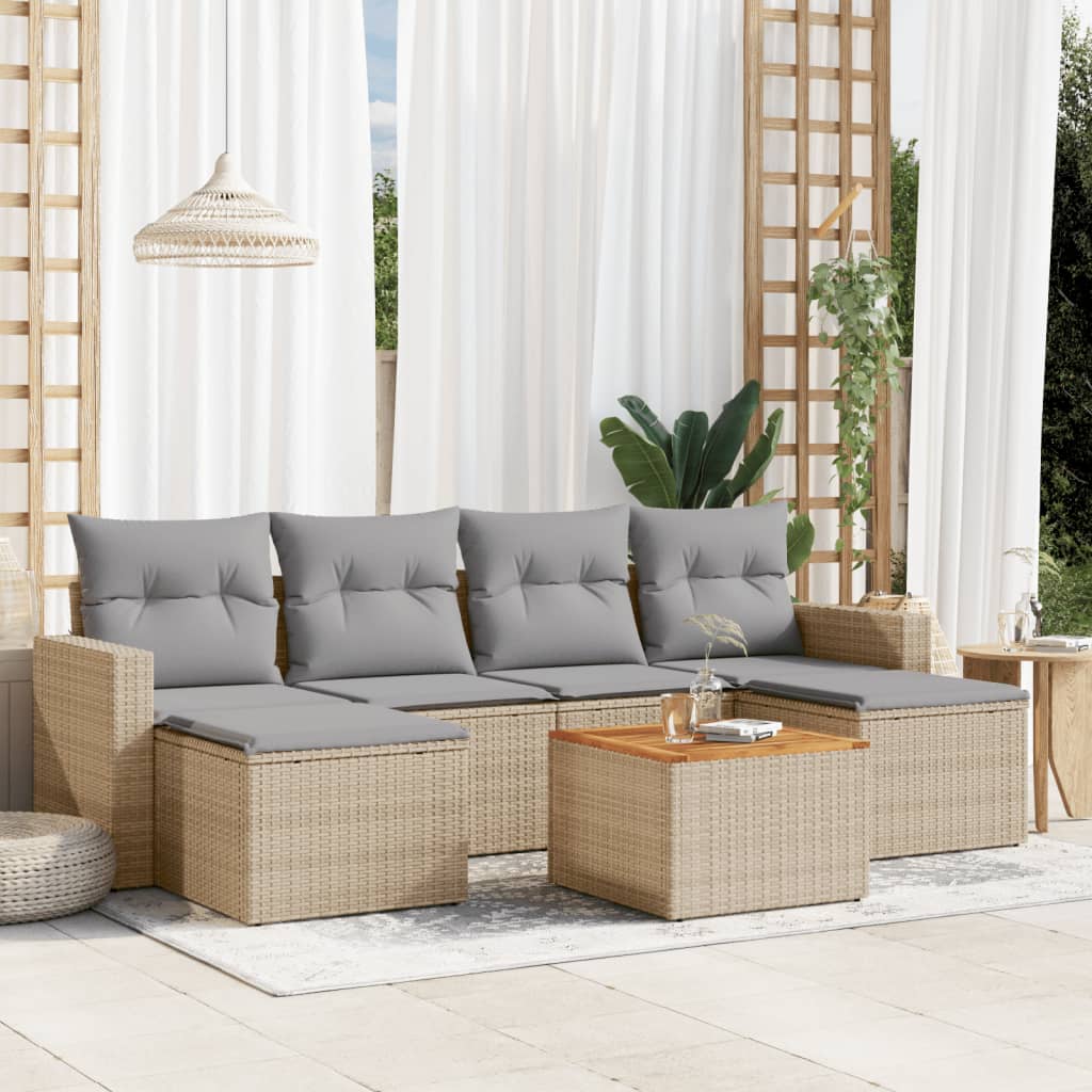 7-delige Loungeset met kussens poly rattan gemengd beige is nu te koop bij PeponiXL, paradijselijk wonen!