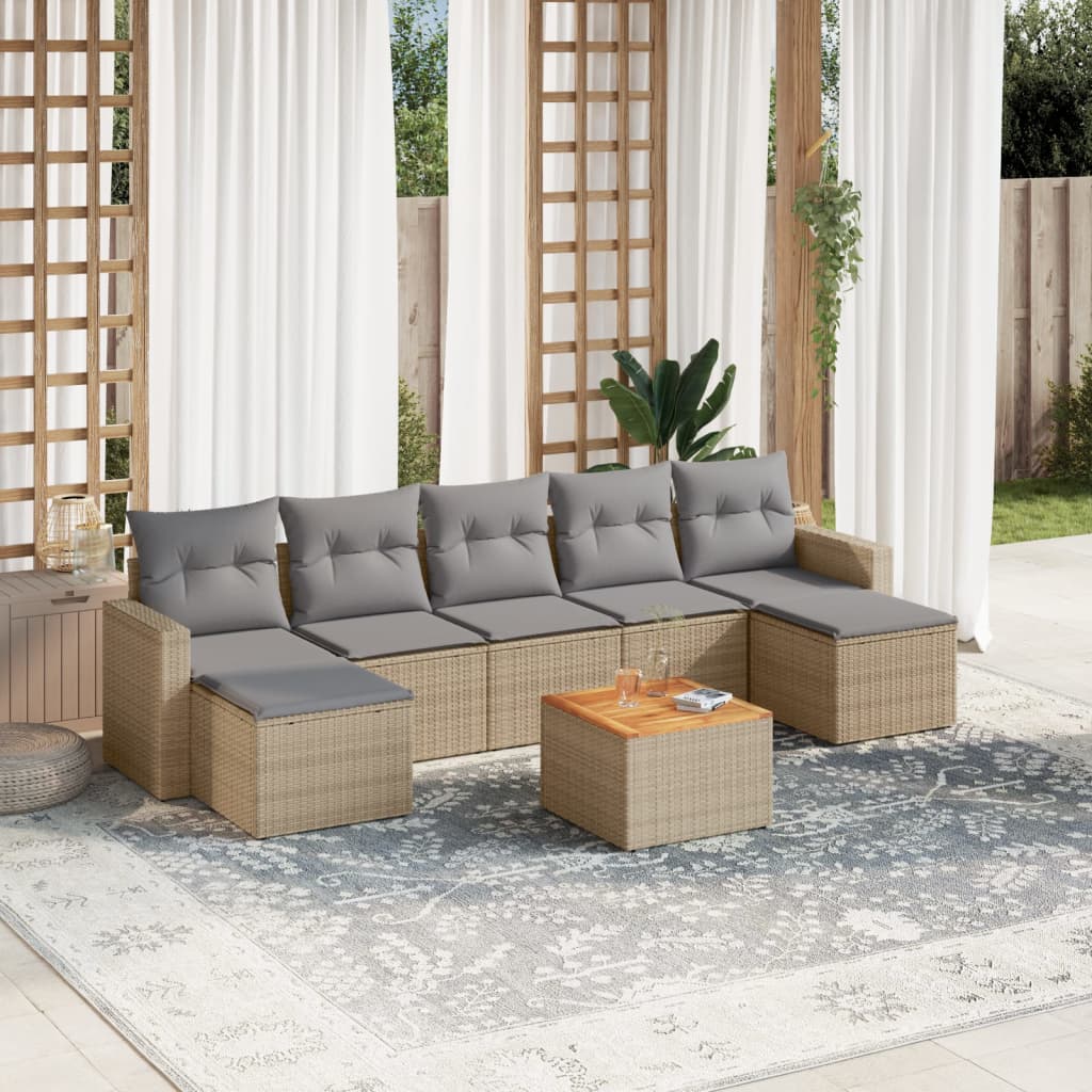 8-delige Loungeset met kussens poly rattan gemengd beige is nu te koop bij PeponiXL, paradijselijk wonen!