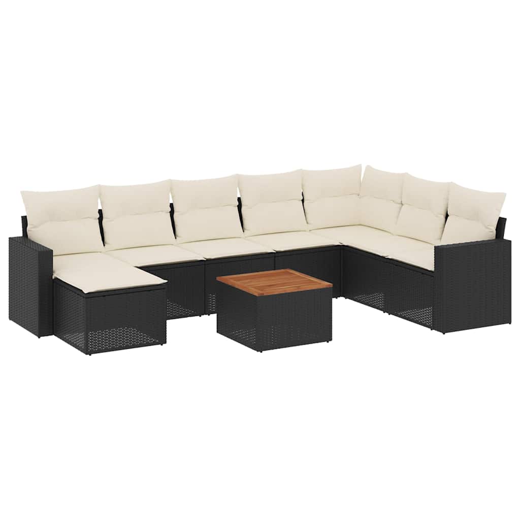9-delige Loungeset met kussens poly rattan zwart is nu te koop bij PeponiXL, paradijselijk wonen!